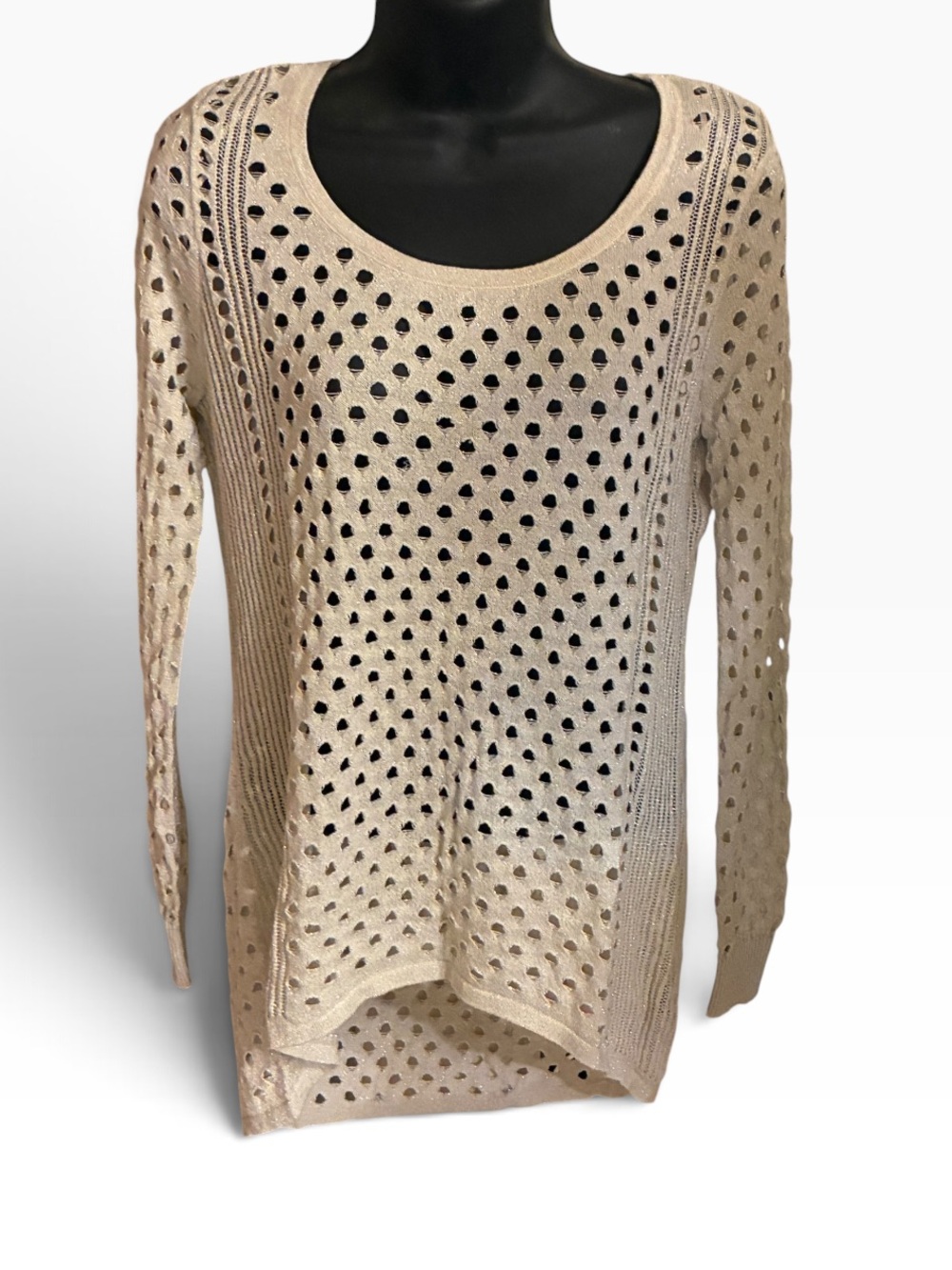 Rock & Republic Beige Open-Weave Scoop Neck Sweater